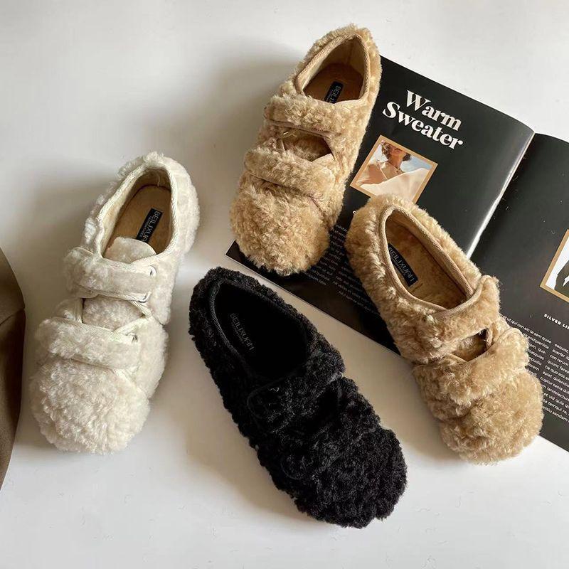 

Интернет-знаменитость кудрявые плоская подошва пушистые туфли женские осень и зима новые верхняя одежда фея ленивые липучка бархатные шапочки туфли 40 хаки