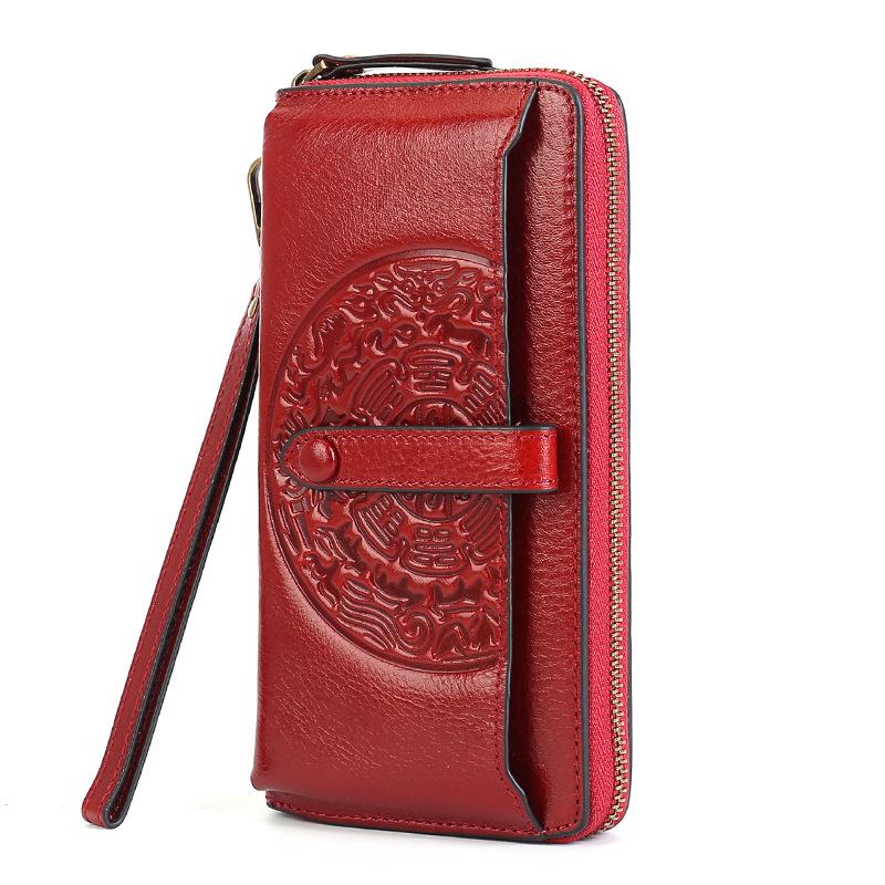 Women's Genuine Leather Wallet with Large Capacity and Multiple Card Slots - Retro Multi-functional Mobile Phone Bag