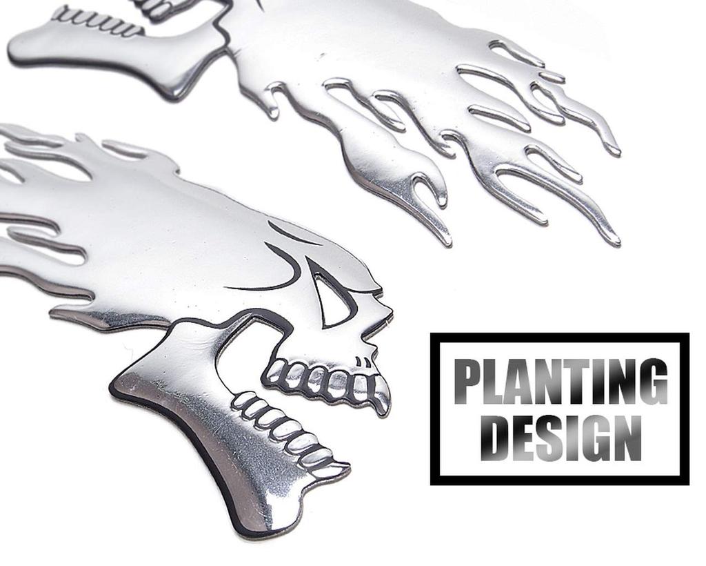 Goods Land GD-STDKR-SV Universal 3D Sticker Skull Skull Motorcycle Tank 3D Decal Sticker for Cars Cars Cool Stylish Plated