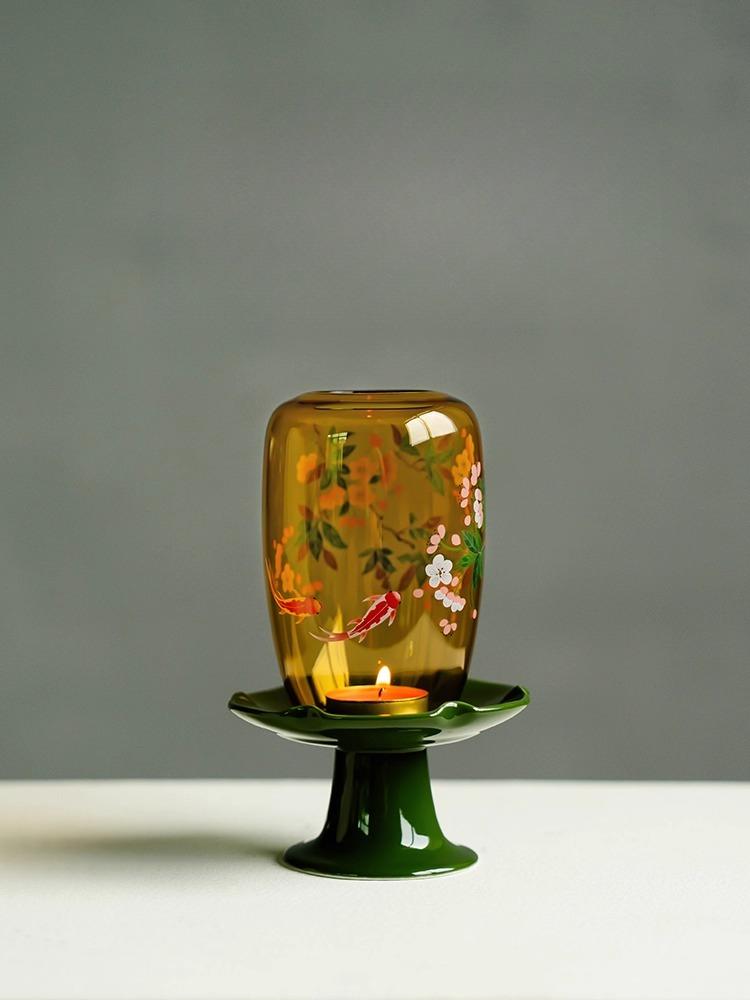 Candle holder Koi playing in the water Chaoyan Forbidden City red ceramic base Chinese Zen ornament Candle holder ambient light