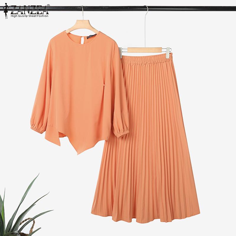ZANZEA Women Long Sleeve Blouse and Long Skirts Casual Two Piece Suit Sets