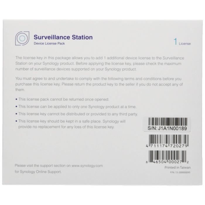 SYNOLOGY Pakke 1 lisens for ekstra kamera på overvåkingsstasjon