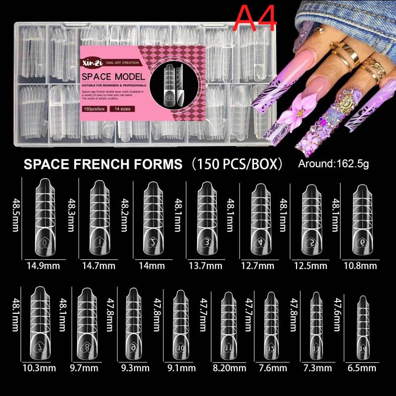 150Pcs/Box Ballet Space French Nail Dual Forms Shape Transparent Extension Molds With 3D Smart French Guide Line Time Saving