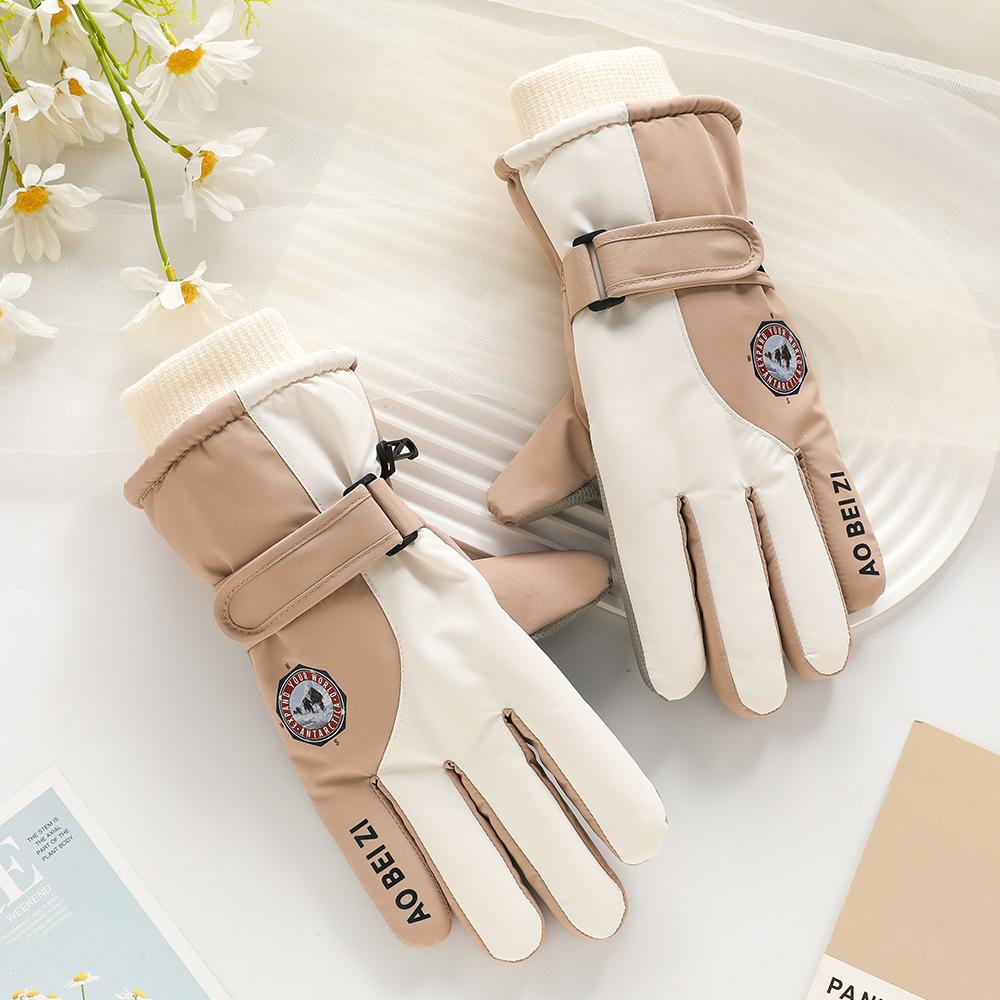 Ski Gloves for Men and Women Outdoor Winter Thickened Windproof Water Splashing Cold and Velvet Touch Screen Riding Warm Gloves