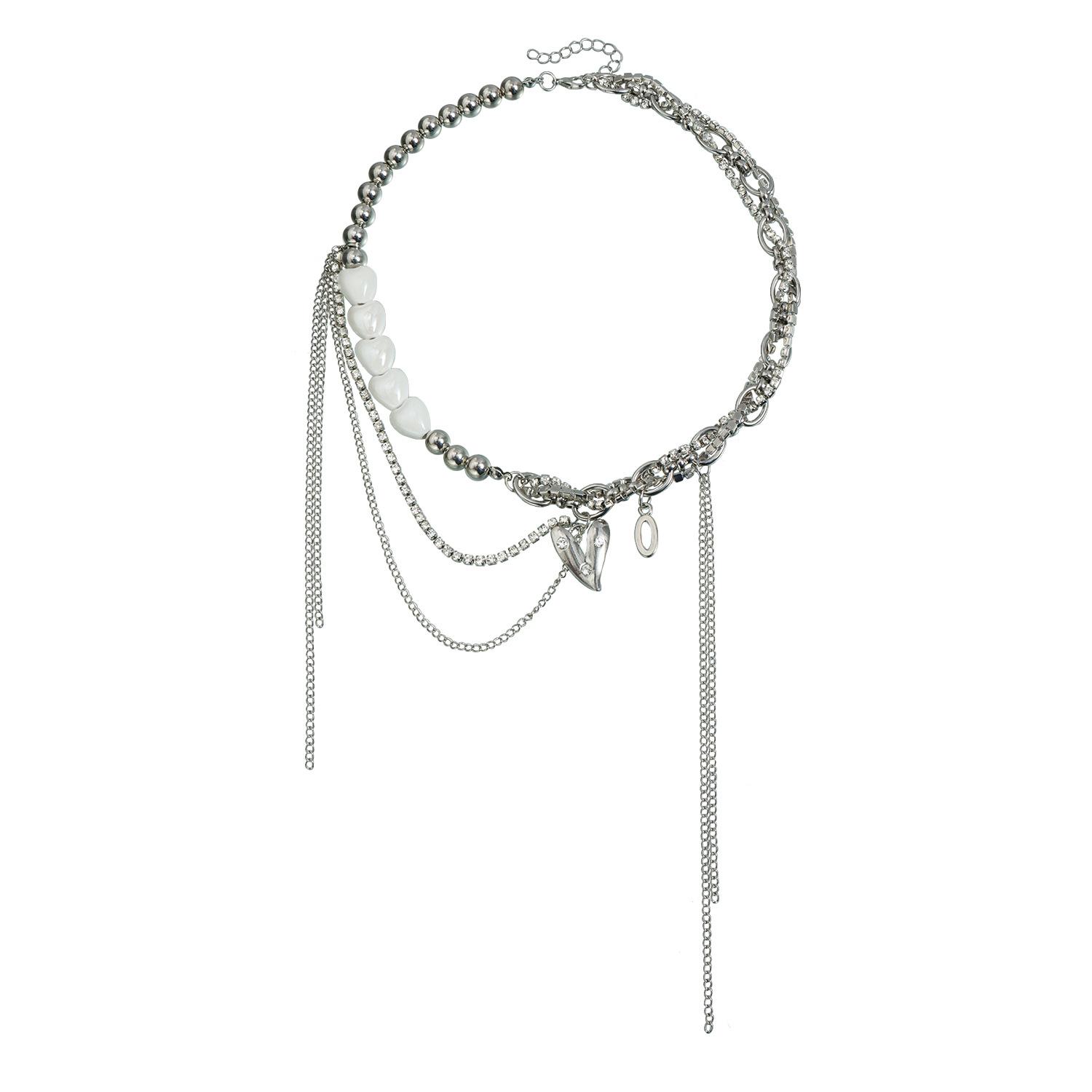 Love fringed wheat rhinestone necklace ins trendy long street shot Spice Girl style necklace