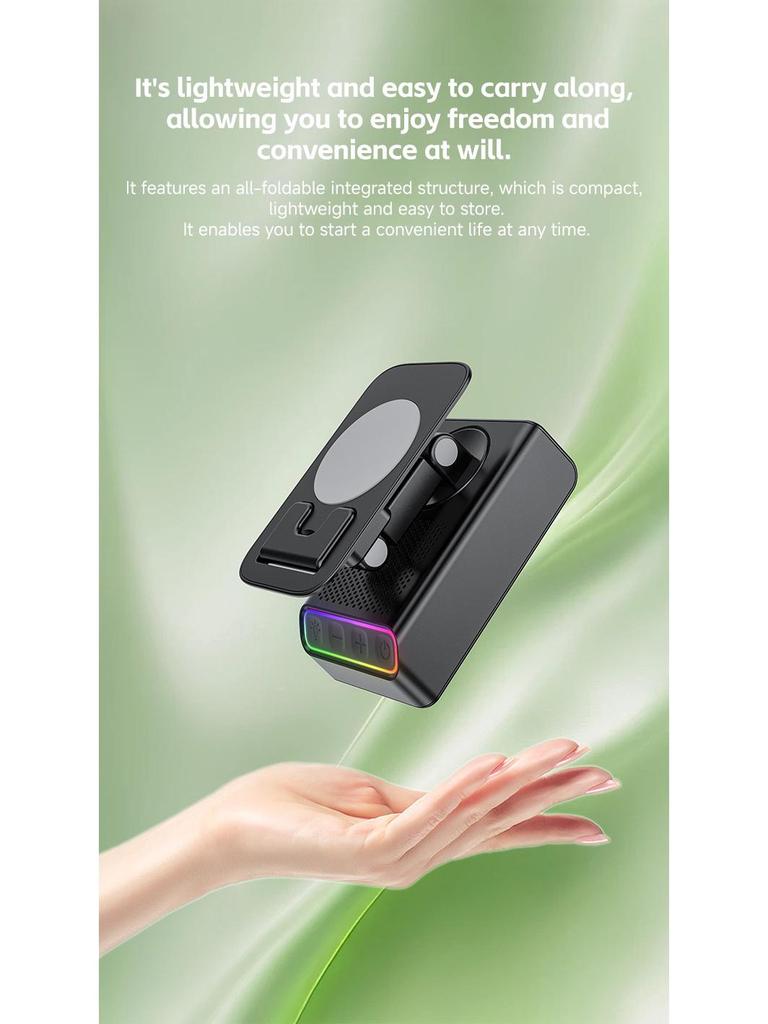 360° Rotating Phone & Tablet Stand with Bluetooth Speaker, RGB Lights, and Hi-Fi Desktop Amplifier