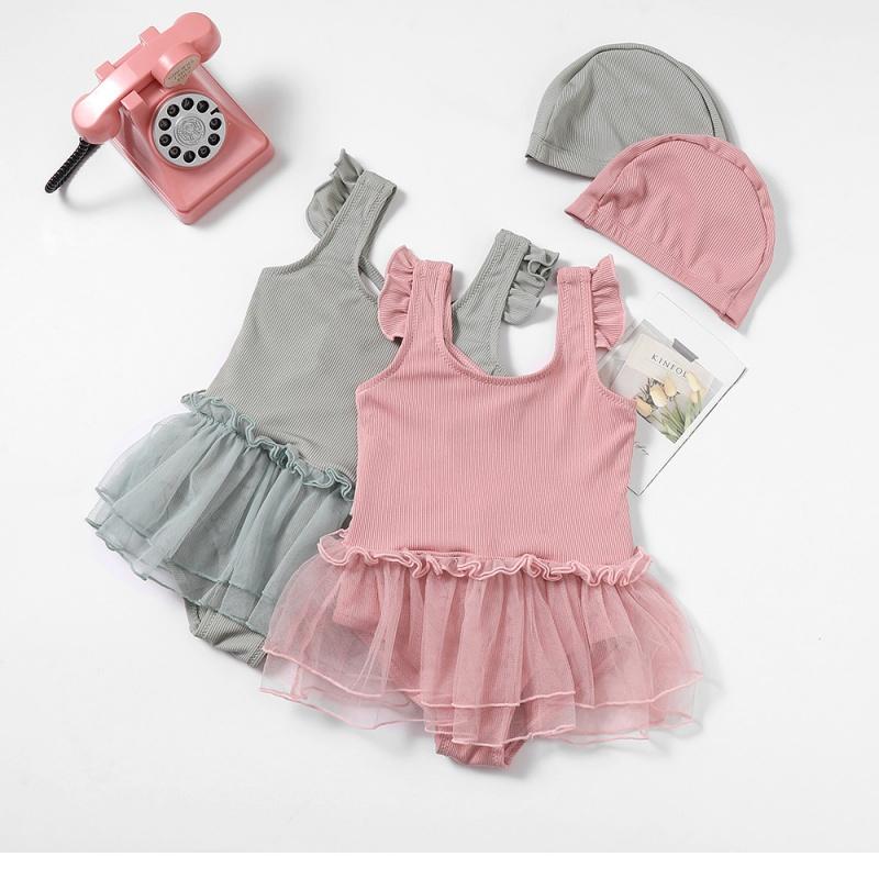 Girl Kids One Pieces Swimsuit With Hat Swimwear 2025 Bowknot Summer Beach Wear Children Swimming Suit
