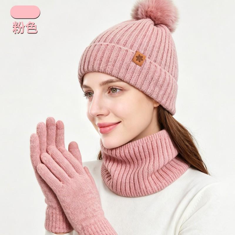 Womens Winter Knit Hat Scarf Gloves Set Alpaca Wool Warm Windproof Outdoor Accessory Adult Female