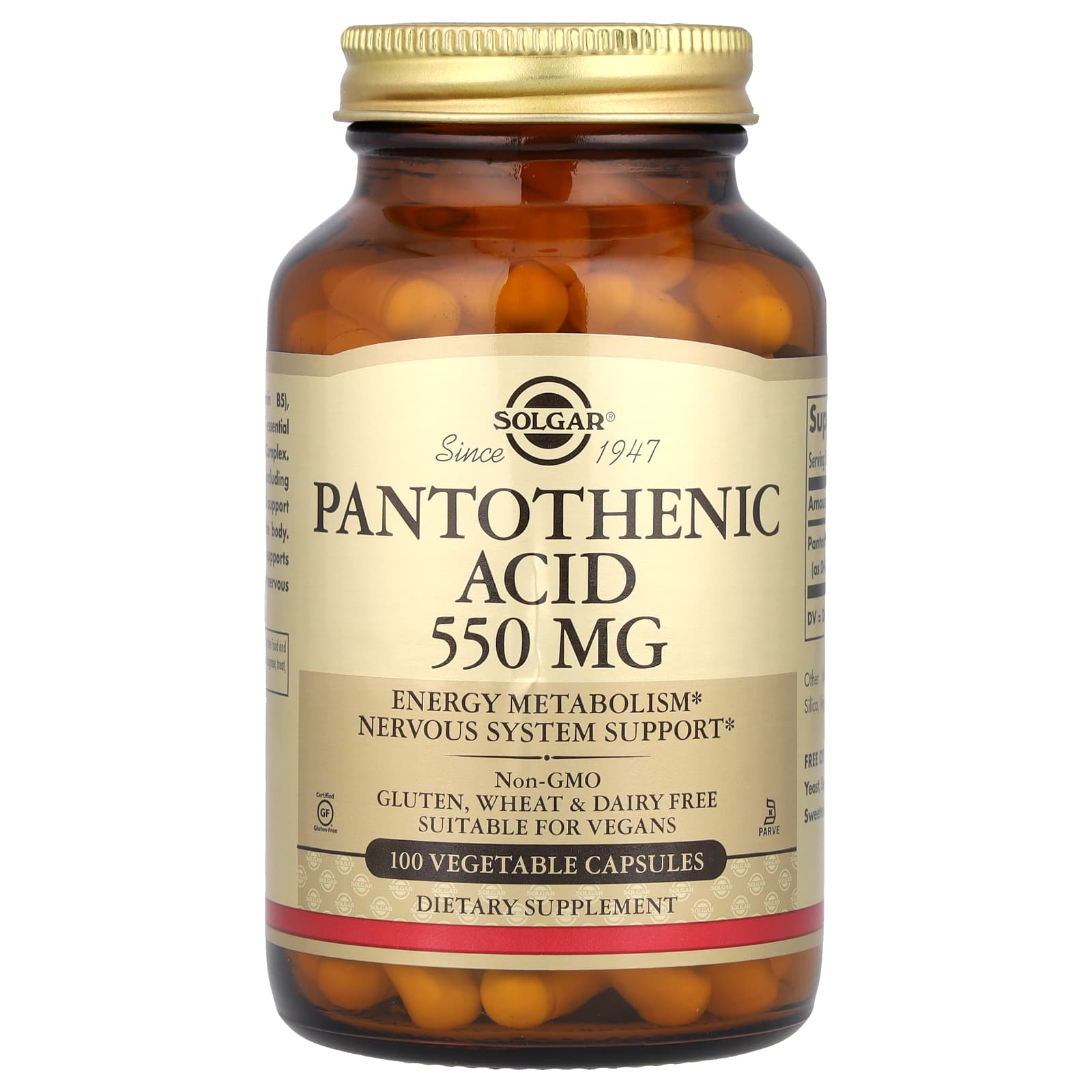 

Solgar, Pantothenic Acid, 550 mg, 100 Veggie Capsules