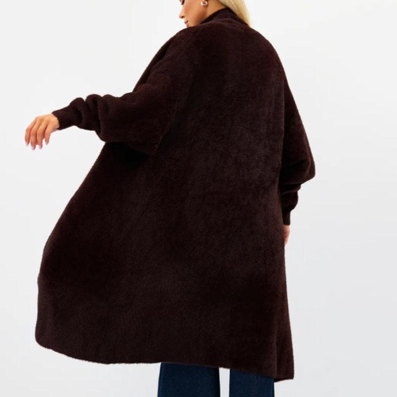 Women's Long Knitted Cardigan Jacket Autumn Winter Loose Faux Mink Fleece Knit Sweater Coat Solid Fleece Open Front Cardigan Coat