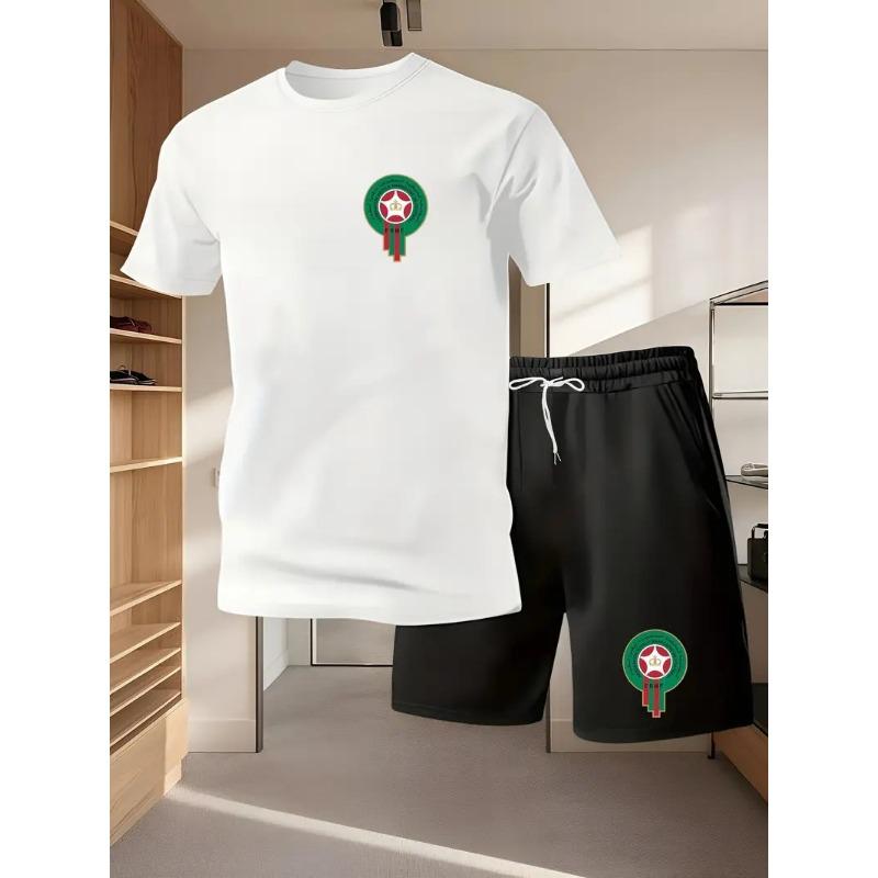 Youth Men's Fashionable Casual Sports Two-Piece Set Print Summer Short-Sleeved T-Shirt And Shorts Ensemble
