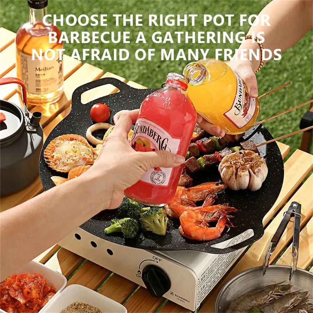 Korejská kulatá grilovací pánev, grilovací pánev, vepřové břicho, nepřilnavý vařič, indukční vařič, plynový grilovací plech, pečená deska