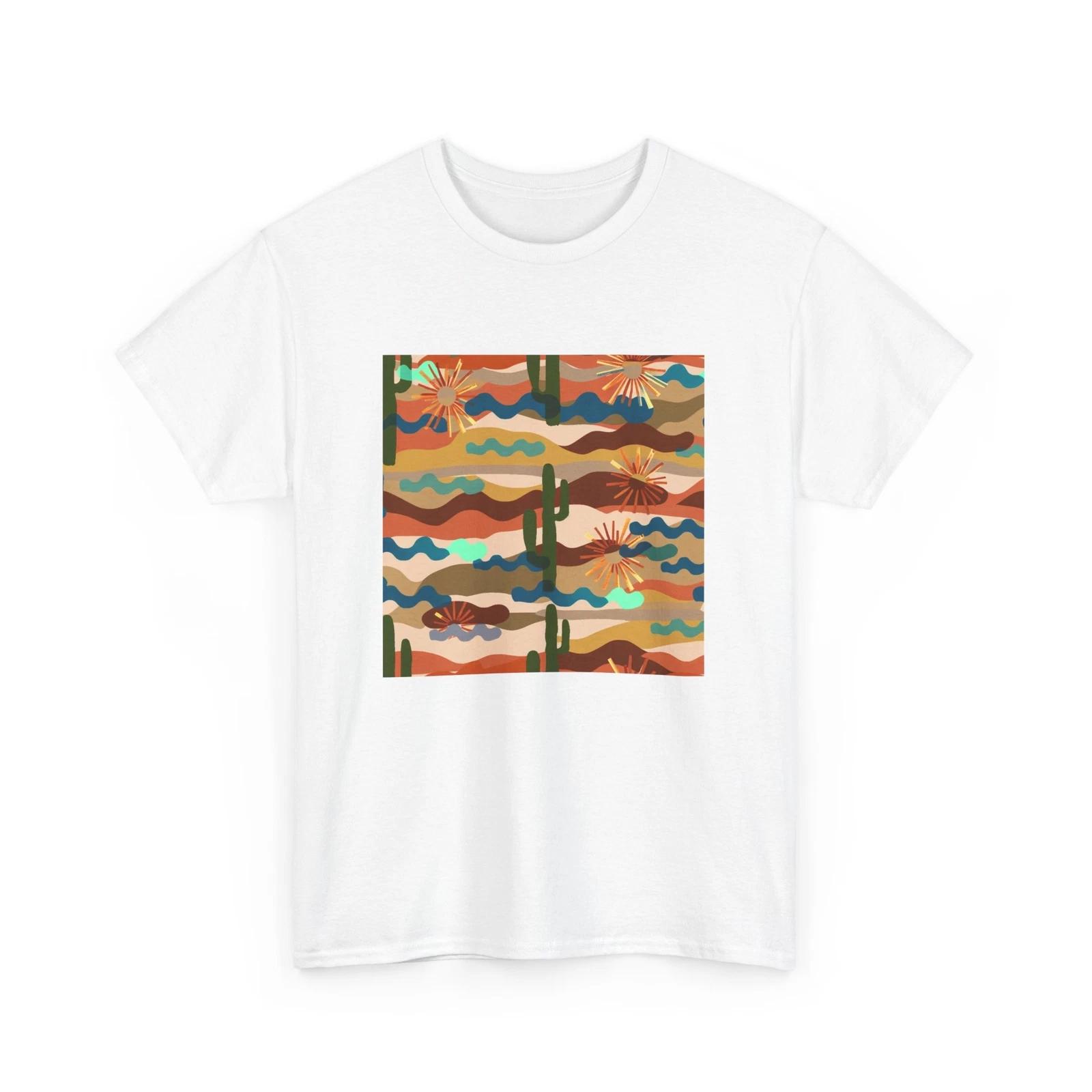 Унисекс Футболка для взрослых Пейзаж пустыни Абстрактный узор Ретро Западный ковбойский топ 2XL