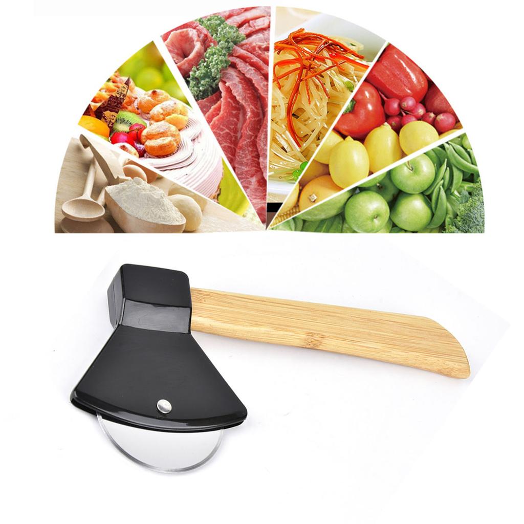 Nůž na pizzu 430 Ocel PP Bambusová rukojeť Ergonomicky Kulatá Sekera Kráječ na pizzu pro Domov Restaurace Černý