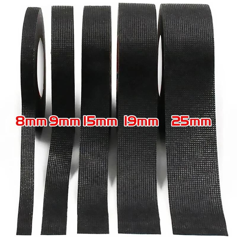 

8/9/15/19/25mm Insulation Electrical Tape Heat Resistant Wire Harness Bundle Fabric Cloth Cable Wiring Wraps Organizer Tapes 8mm&15M- (1 roll) чорний