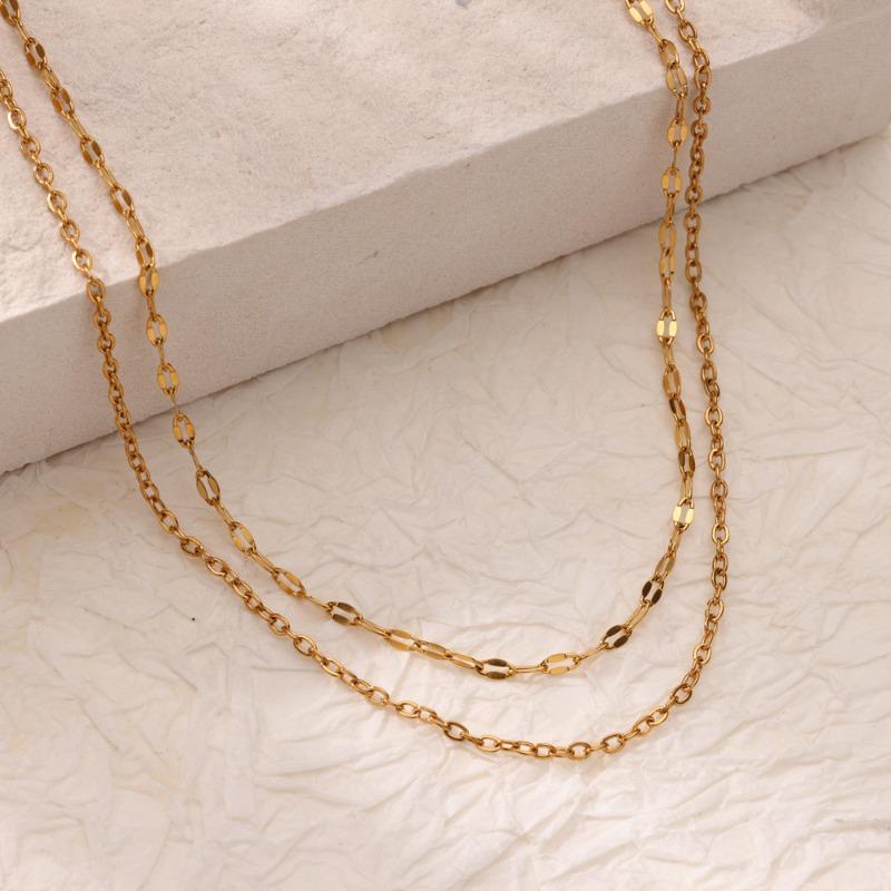 Multi-layer Stacked Chain Stainless Steel Gold-plated Double-layer Necklace Women's Fashion Niche Color-preserving Thin Chain O-chain New