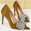 Luxury Women Pumps Rhinestone Butterfly High Heels 10.5 CM Stilettos Silks Satins Women Heels Wedding Shoes Plus Size 43