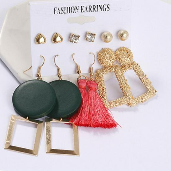 Women's Tassel and Pearl Crystal Stud Earring Set