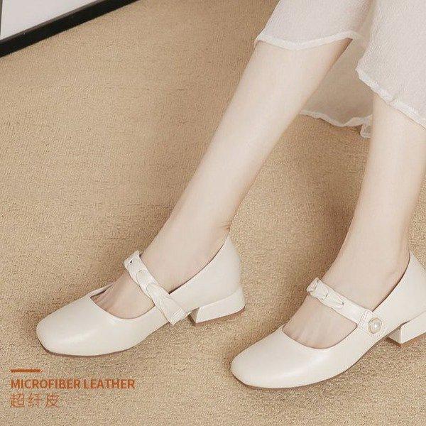 French Mary Jane Autumn New Shoes with Skirt Soft Sole Soft Leather Single Shoes Temperament Thick Heel Small Leather Shoes