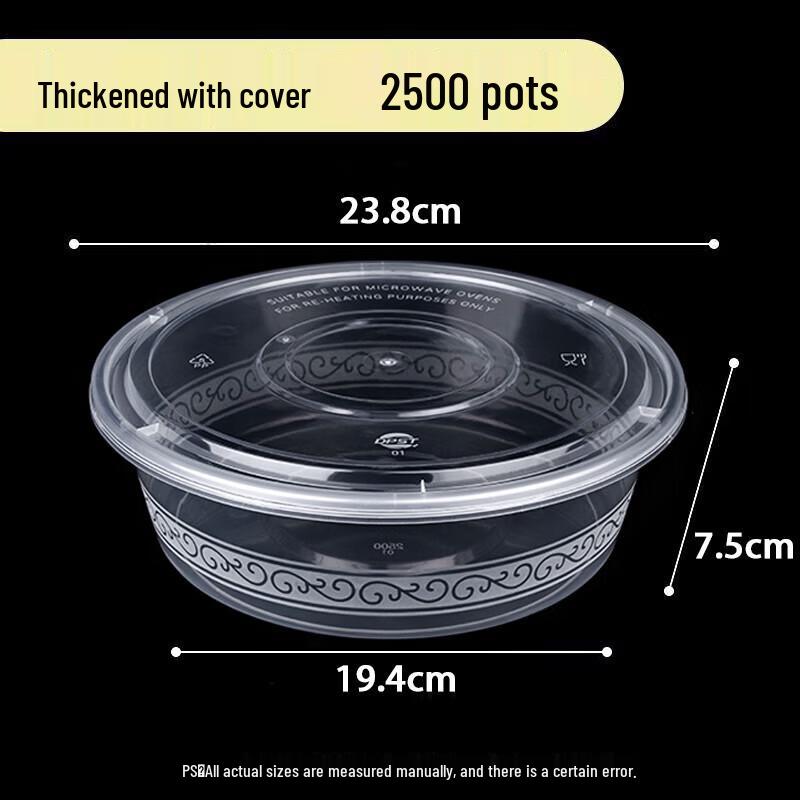 Okaywife Disposable Round Plastic Meal Boxes with Lids, 2500ml, 90-Pack