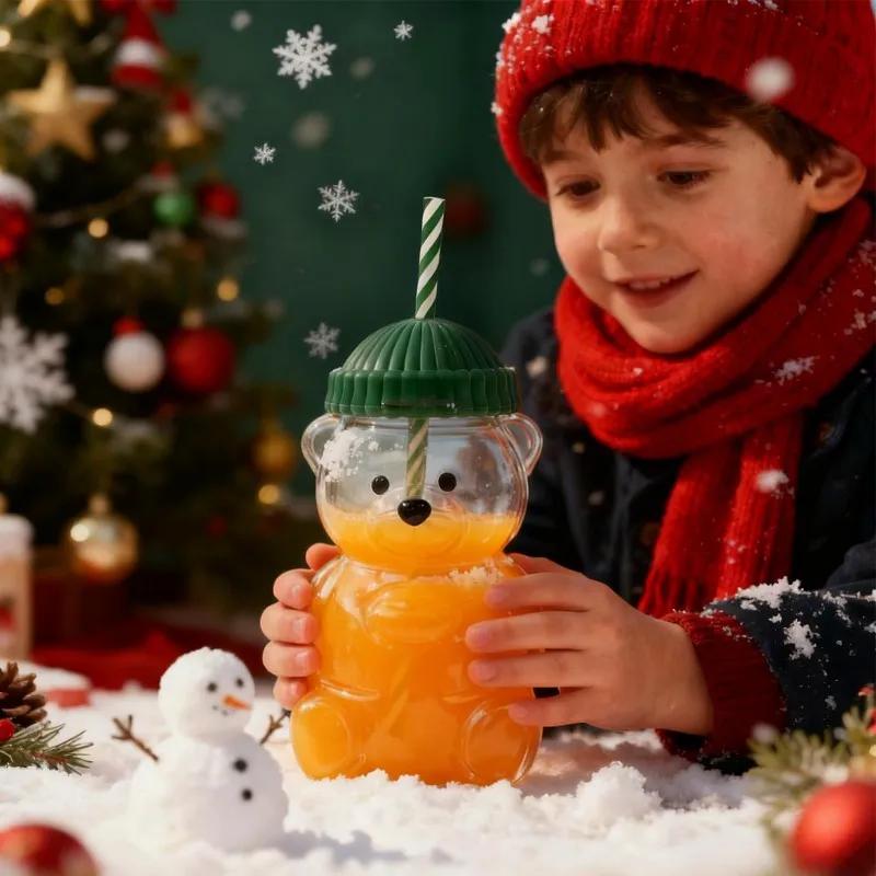New Cute Bear Straw Cup 500ML Cartoon Creative Coffee Cup Juice Cup Mug For Birthday Christmas Gift Milk Tea Cup With Lid Decor