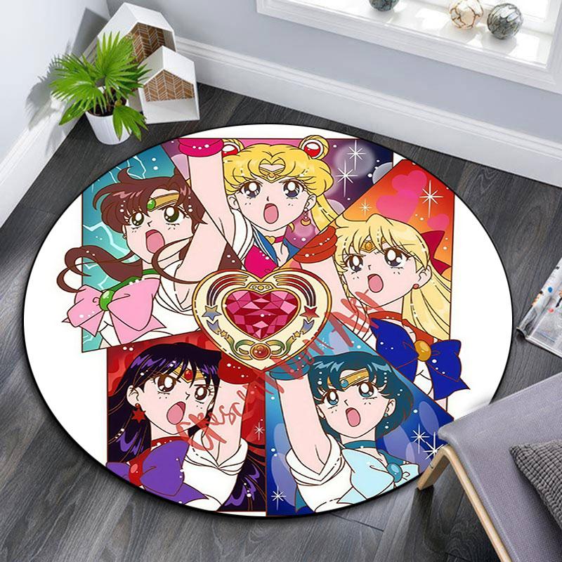 Sailor Moon,Round Area Rug,Carpet Rug for Living Room Bedroom Sofa Playroom Decor,Non-slip Floor Mat
