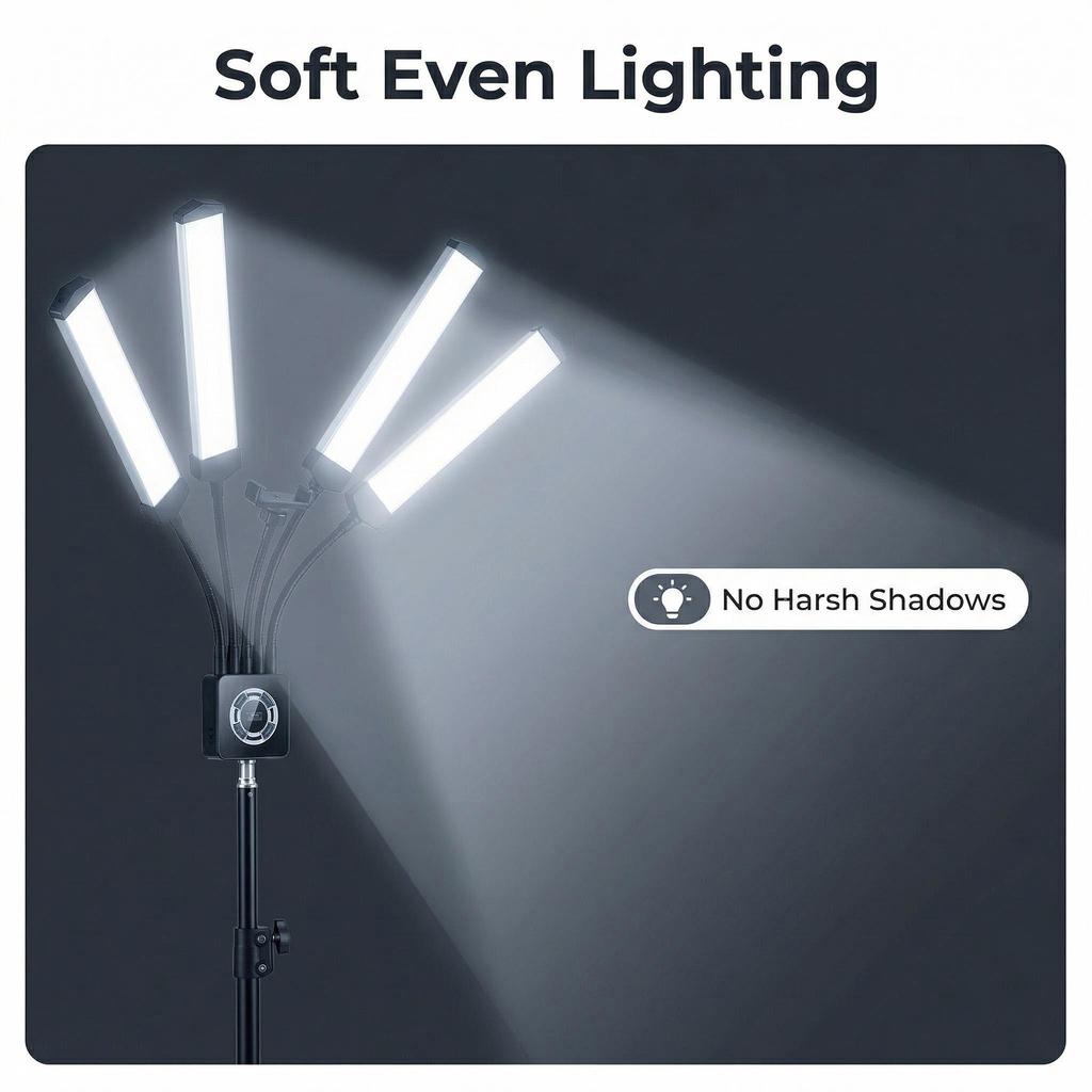 Luce LED Flessibile a 4 Bracci 3200K 5600K Rotazione a 360 gradi Luce di Riempimento Dimmerabile per Fotografia Live Streaming