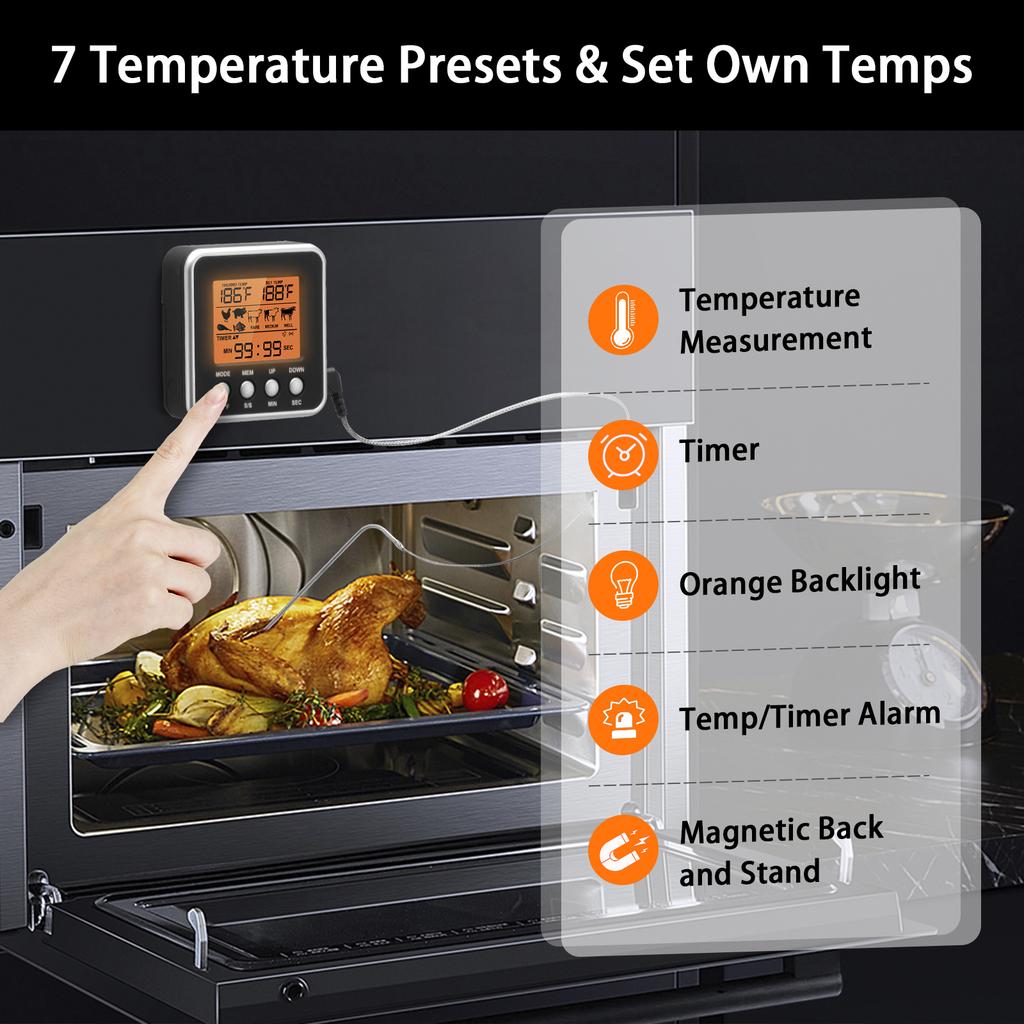 Digitales Fleischthermometer Smoker Süßigkeiten Lebensmittel BBQ Kochthermometer zum Grillen Ofen Frittieren mit Smart Kitchen Timer Modus