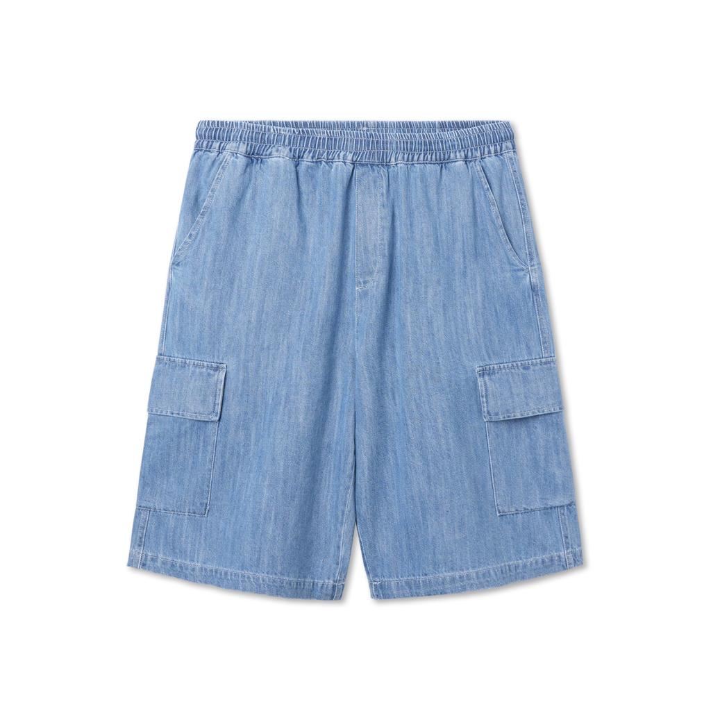 APOSTROPHE COMMA [Set] Two-Pocket Linen Denim Short Sleeve Shirt + Half Pants_Dark Blue