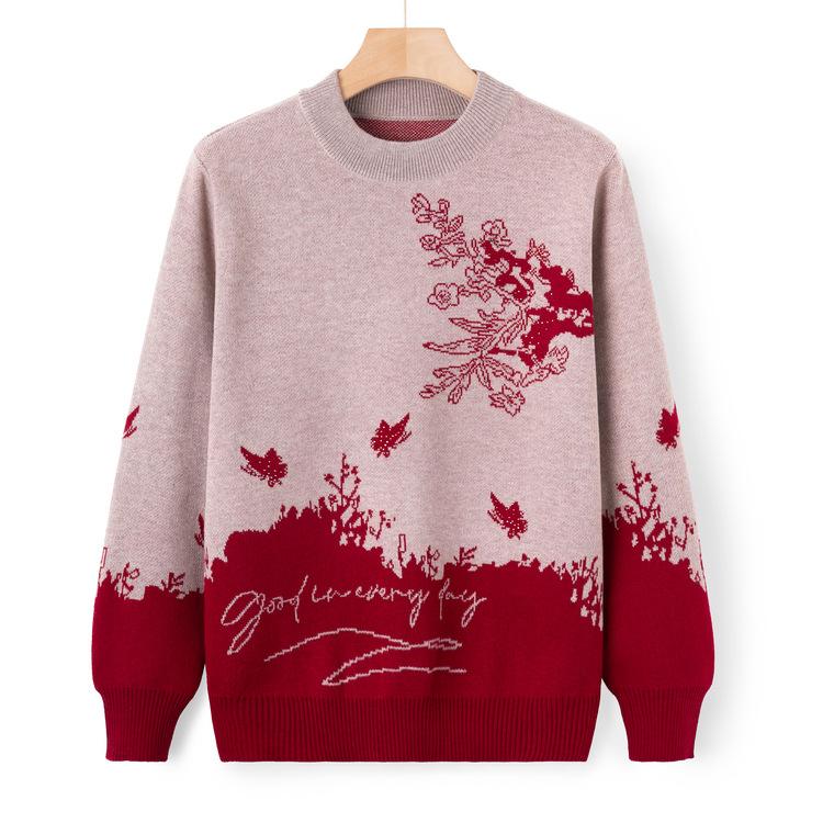 Middle-aged and Elderly Mothers Wear Autumn and Winter Sweater Half Turtleneck Top 60 Years Old 70 Grandma Autumn Thin Sweater Base Shirt