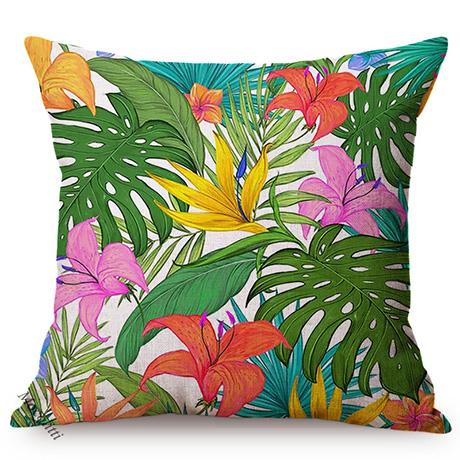 Cotton And Linen Cushion Cover, Tropical Jungle Floral Style, Banana Leaf, Frangipani, Sofa Pillow Case, Home Decoration