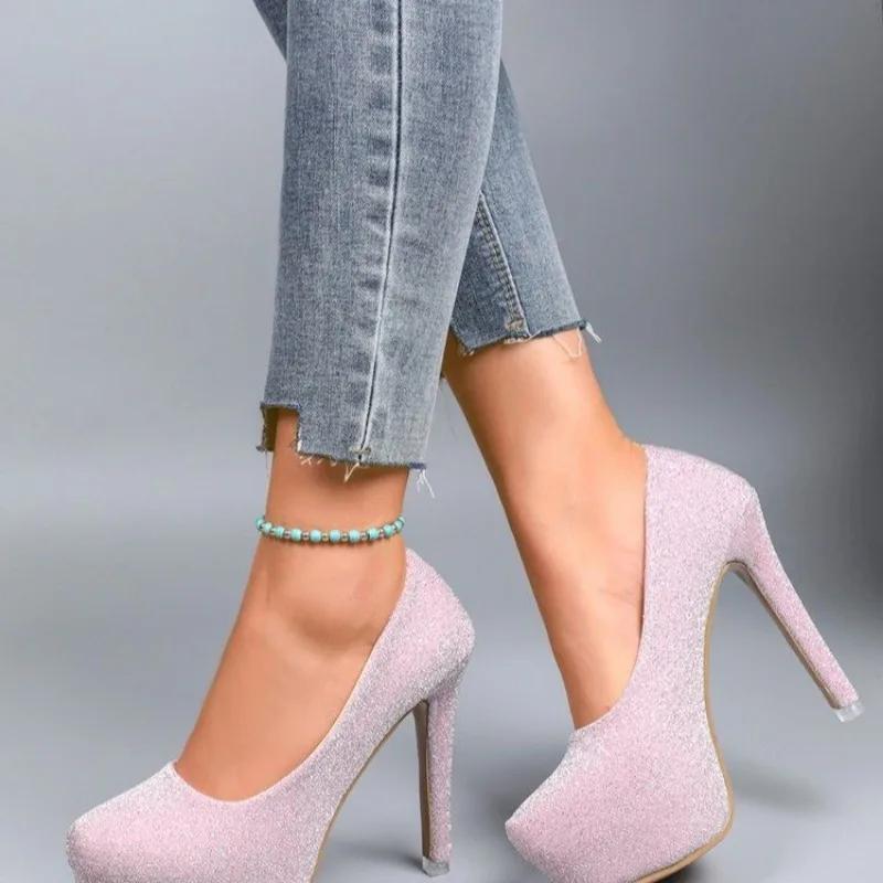 Fashion 2025 New Ladies Shoes Shallow Women's High Heels Fashion Round Toe Plus Size Banquet Best Seller Sexy Super High Shoes for Women
