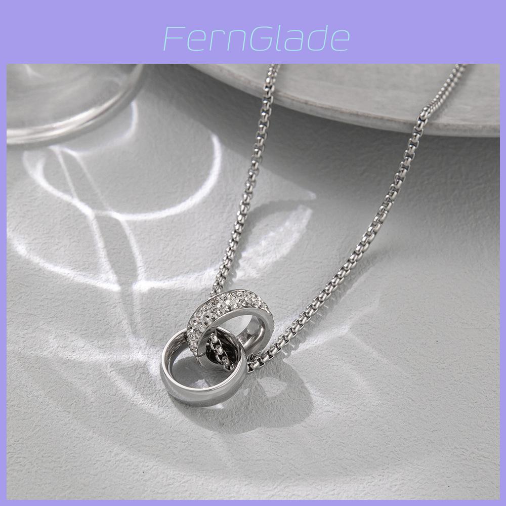 Titanium Steel Geometric Pendant Necklace With Rhinestones For Couples And Adults