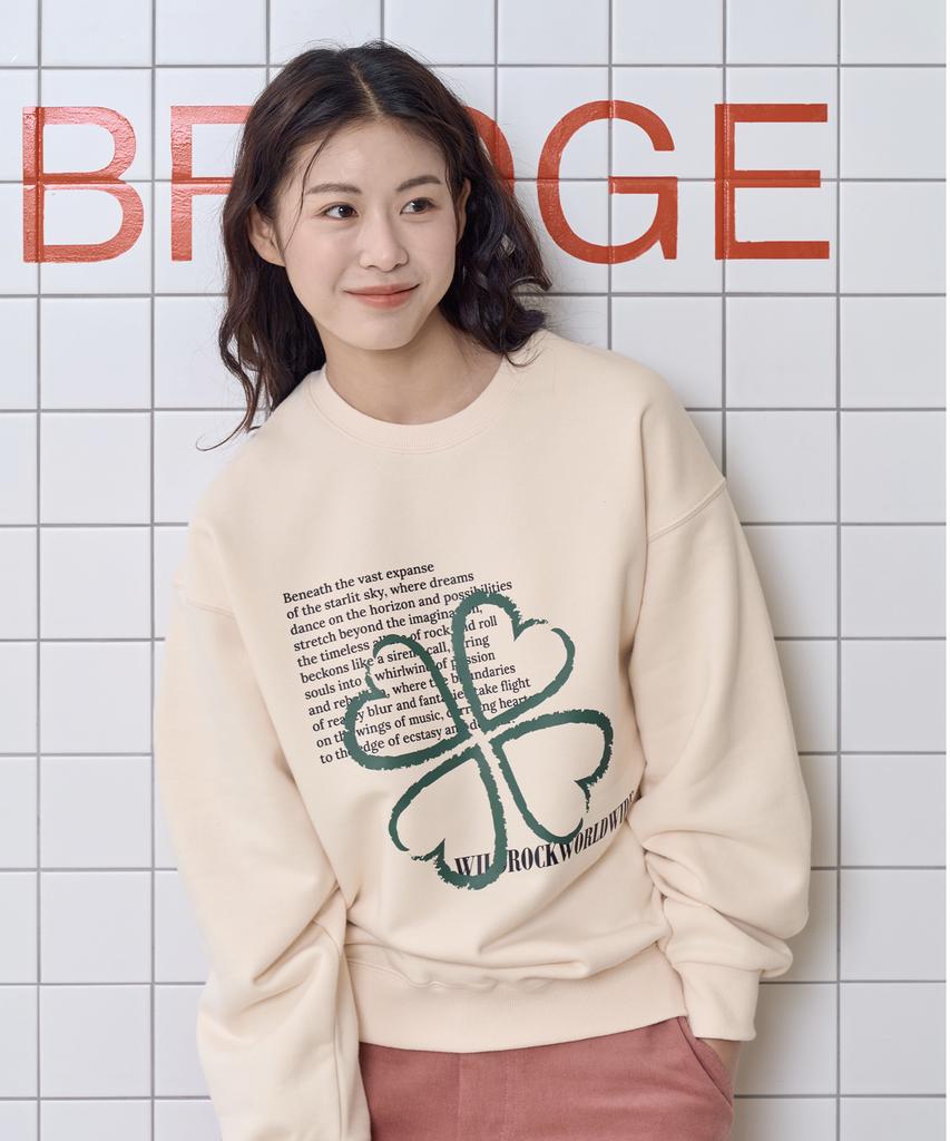 WILDROCK Four-Leaf Clover Lettering Sweatshirt_Ivory