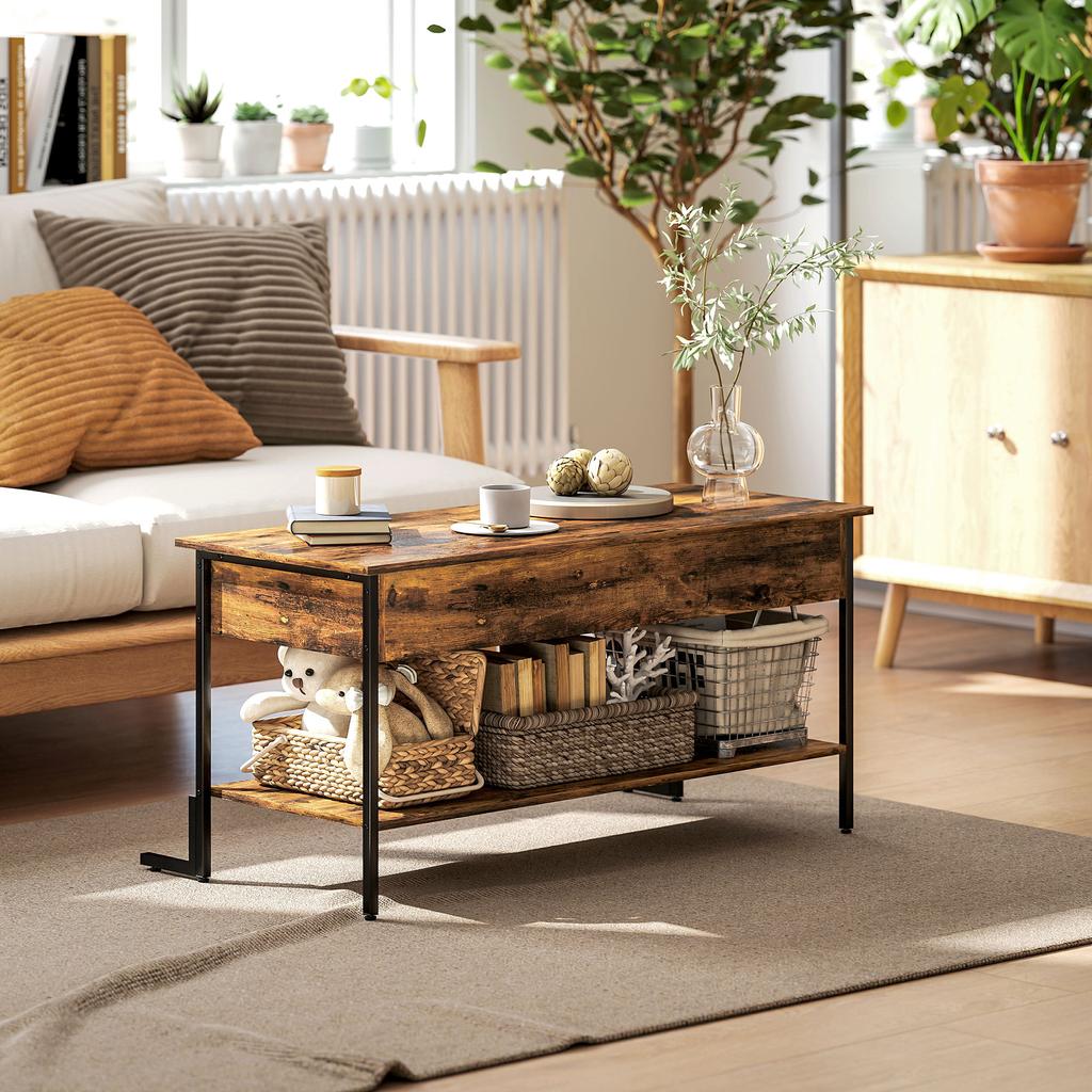 Lift Top Coffee Table With Storage Rustic Brown