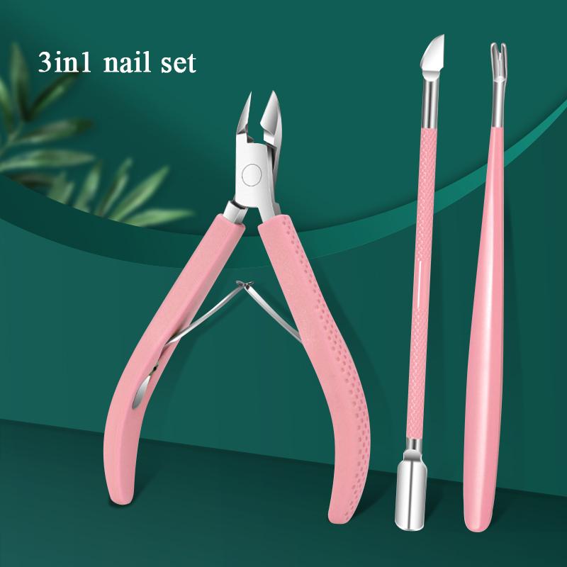 3Pcs/Set Professional Stainless Steel Nail Cutter Scissor Nippers Muti Function Cuticle Pusher Remover Nail Care Manicure Kits