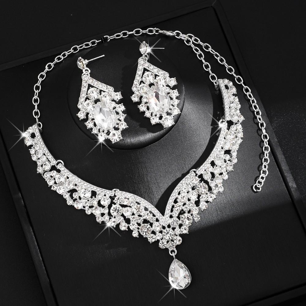 2Pcs/set Elegant Bridal Necklaces Earrings Shining Necklace Earrings Set  Banquet
