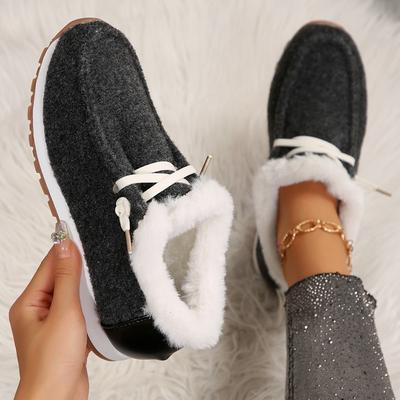 Damen Warme Slipper Winter Neu Plüsch Knöchel Schneestiefel Plateaus Damen Lässige Baumwollschuhe Damen Einfarbig Runde Zehenpartie Sportschuhe