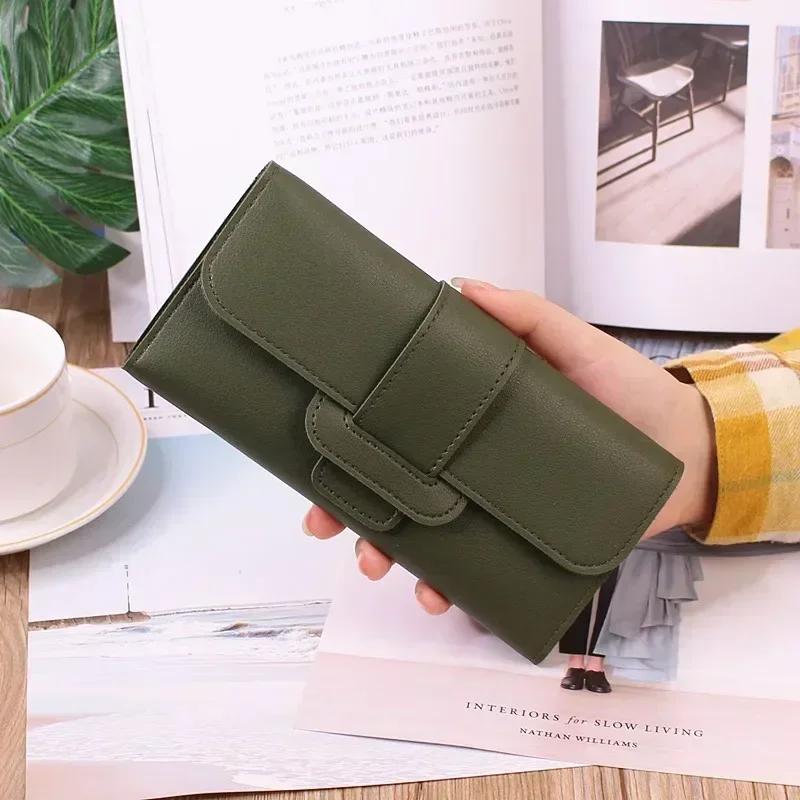 Pu Leather Women Wallets Luxury Long Hasp Fold-Over Pattern Coin Purses Female Solid Colors New Thin Clutch Phone Bag