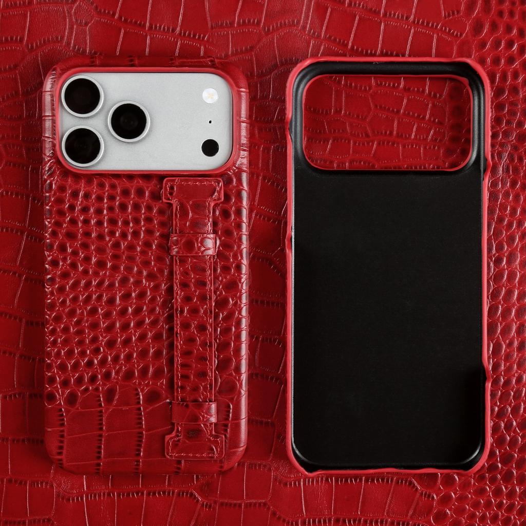 Genuine Leather Case With Wrist Strap Kickstand For For Iphone 17 Pro Max 16 1 14 13 12 Crocodile Pattern Protective Funda