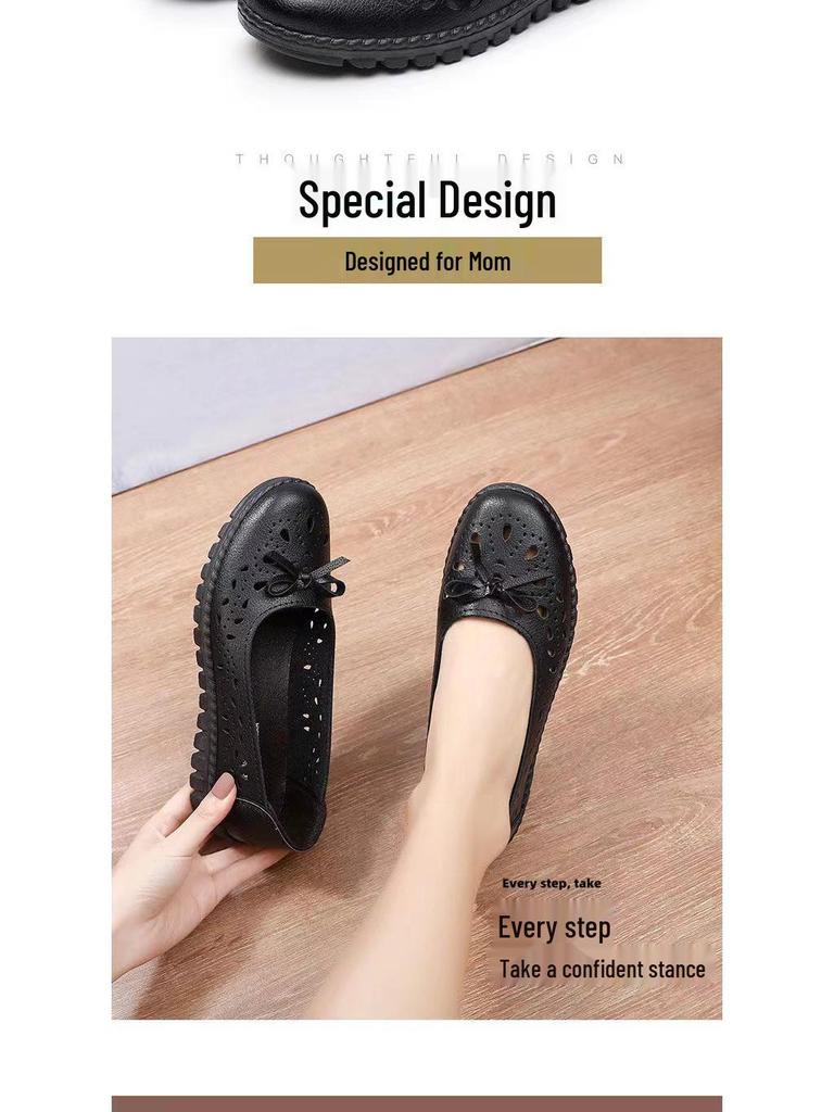 Sandales en Cuir Respirantes: Chaussures plates antidérapantes pour femmes d'âge moyen et âgées