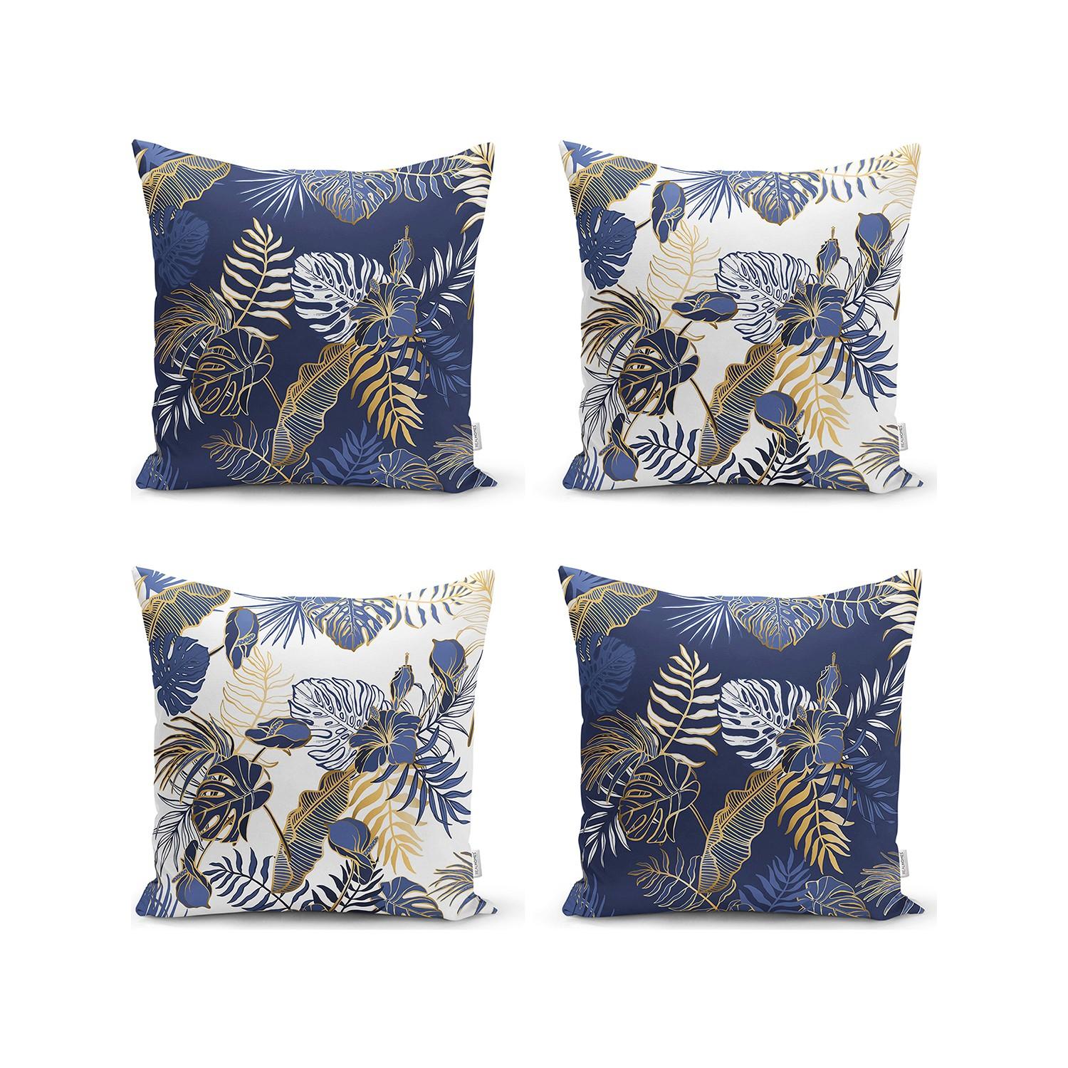 

Набор из 4 современных подушек и наволочек с золотым подробным рисунком листьев на красочном фоне