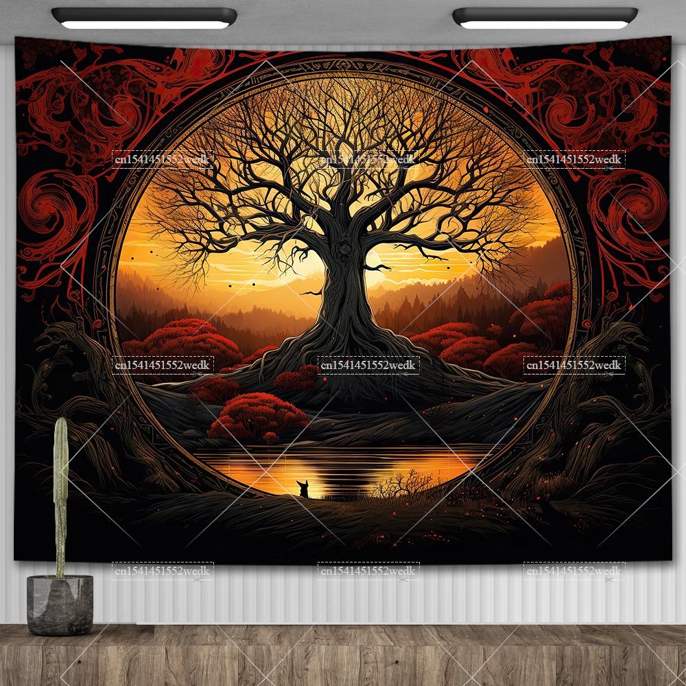 Celtic Tree of Life Tapestry Wall Hanging Room Decor Aesthetic Yoga Mats Landscape Tapestrys Wall Art Decorative Altar Cloths