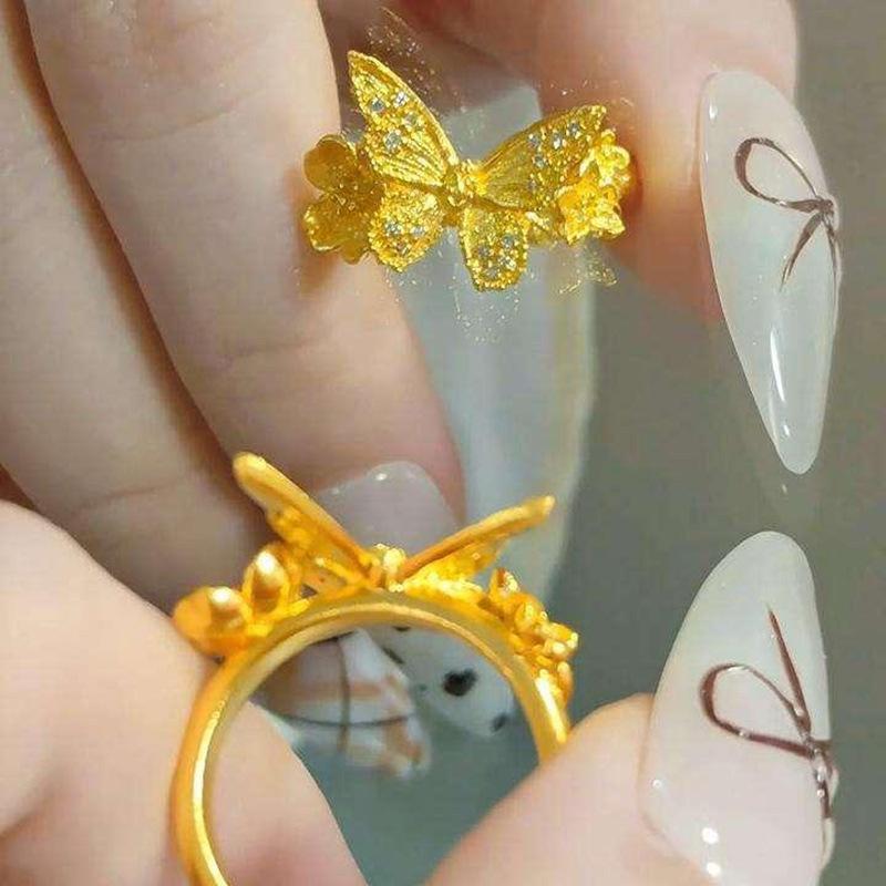 Zircon butterfly flower opening ring fashion design light luxury index finger ring niche high-end jewelry