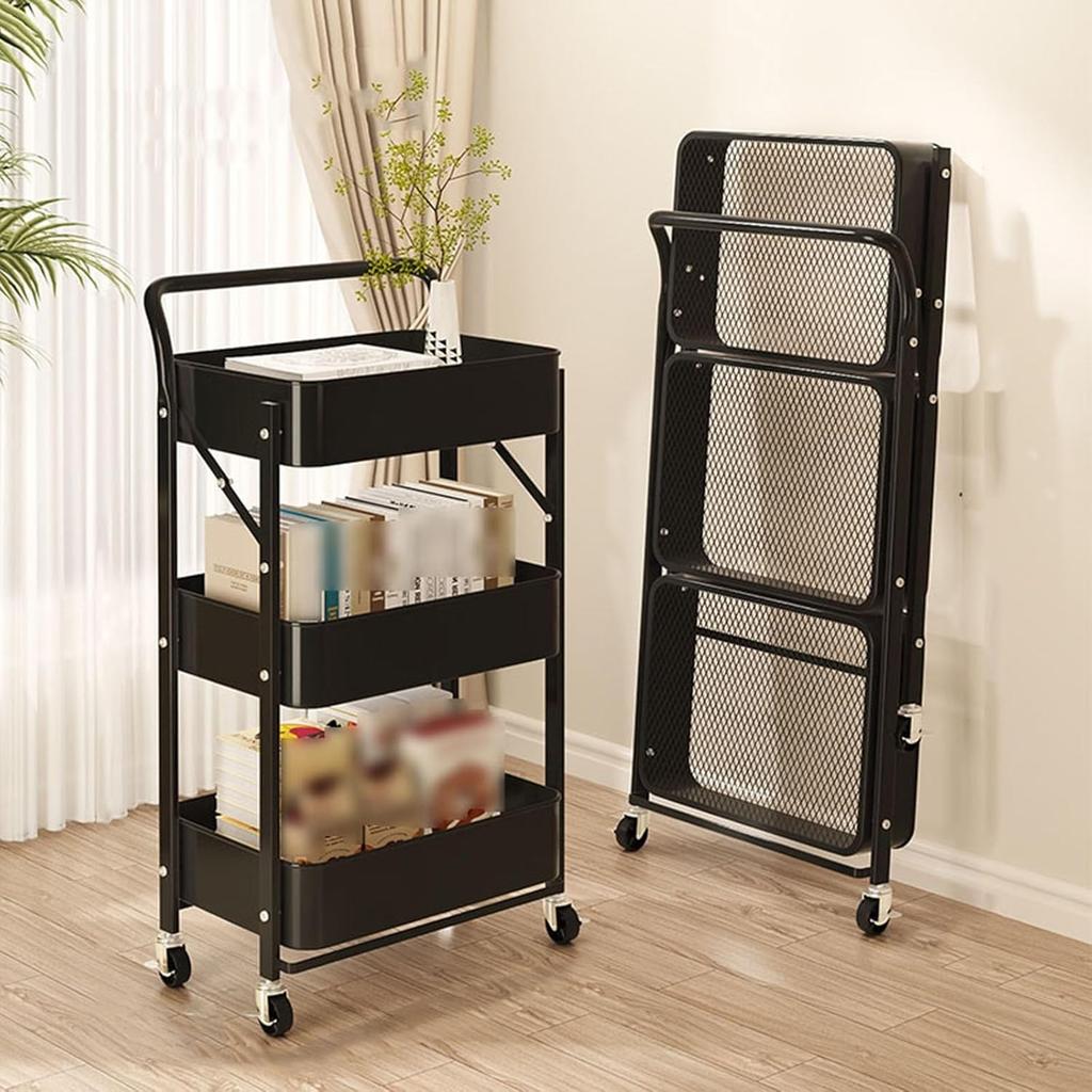 3-Tier Rolling Cart Metal Utility Cart Mobile Storage Trolley On Wheels Shelving Food Storage Kitchen Bathroom Laundry Room