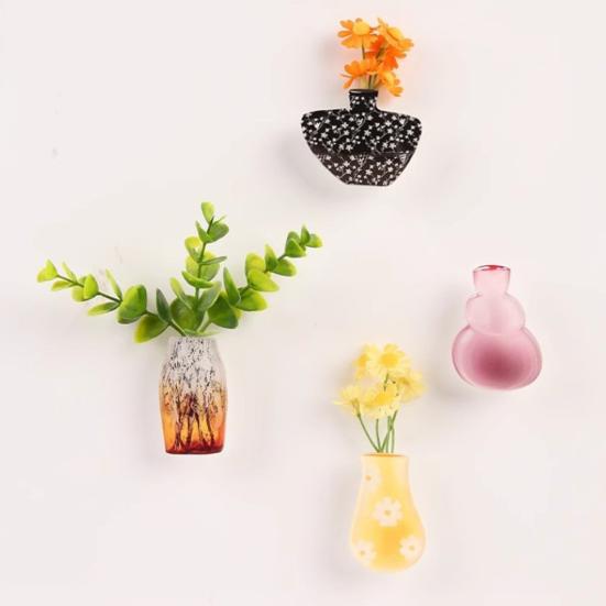 Mini Acrylic Vase Refrigerator Magnet Home Office Kitchen Locker Fridge 3D Miniature Flower Vase Magnetic Decoration Ornament