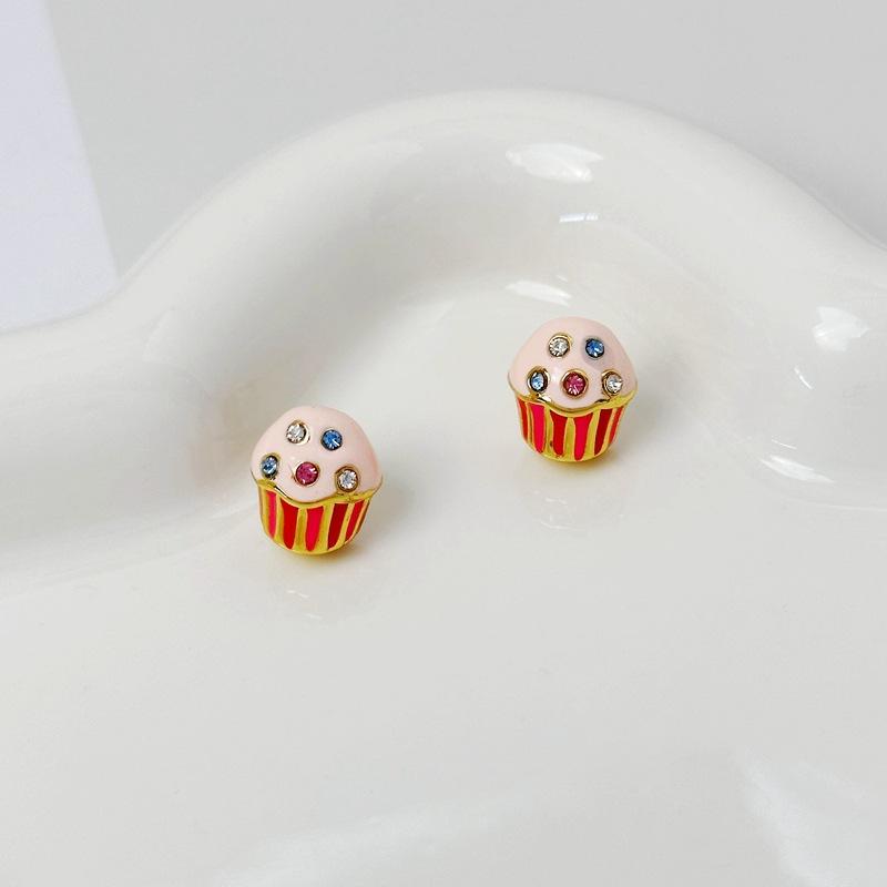 Fashion Commuter Cute Sweet Colorful Enamel Hand-Painted Cake Stud Earrings