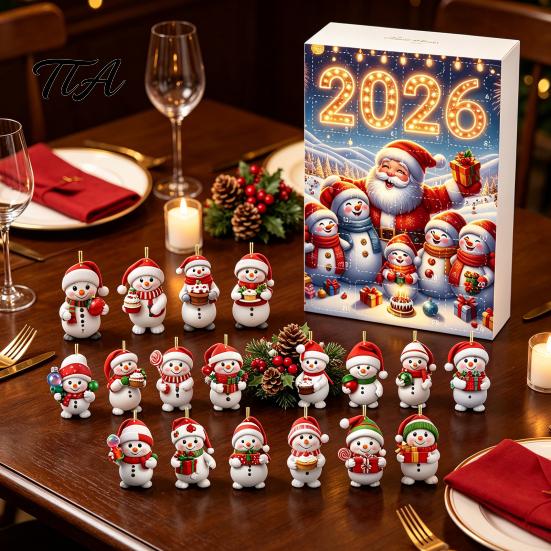 Weihnachts-Countdown-Aktivität Adventskalender 2026, Schneemann 24-Tage-Box mit Acryl-Anhänger Partygeschenke Anhänger, Festlicher Baumschmuck, Feiertagsgeschenk für