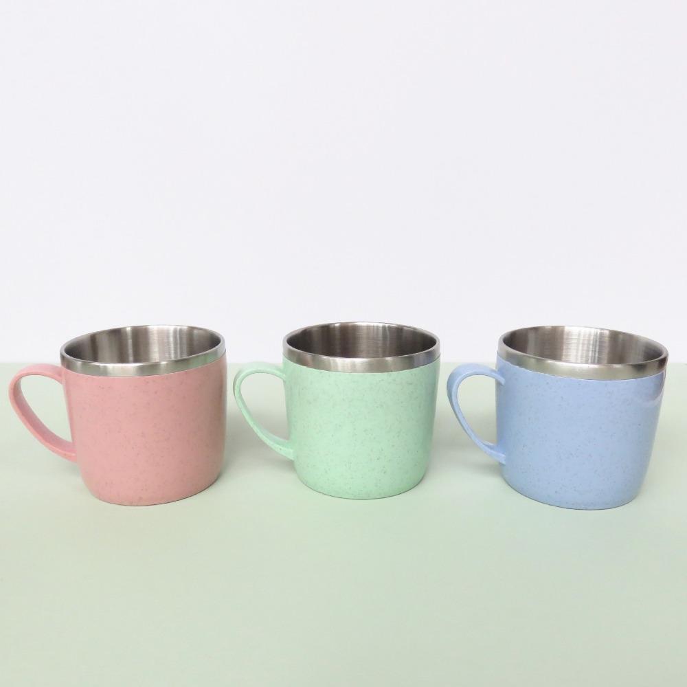 304 Stainless Steel Tea Mugs Plastic Handle Children Milk Cup Double Layer Coffee Cups Kids
