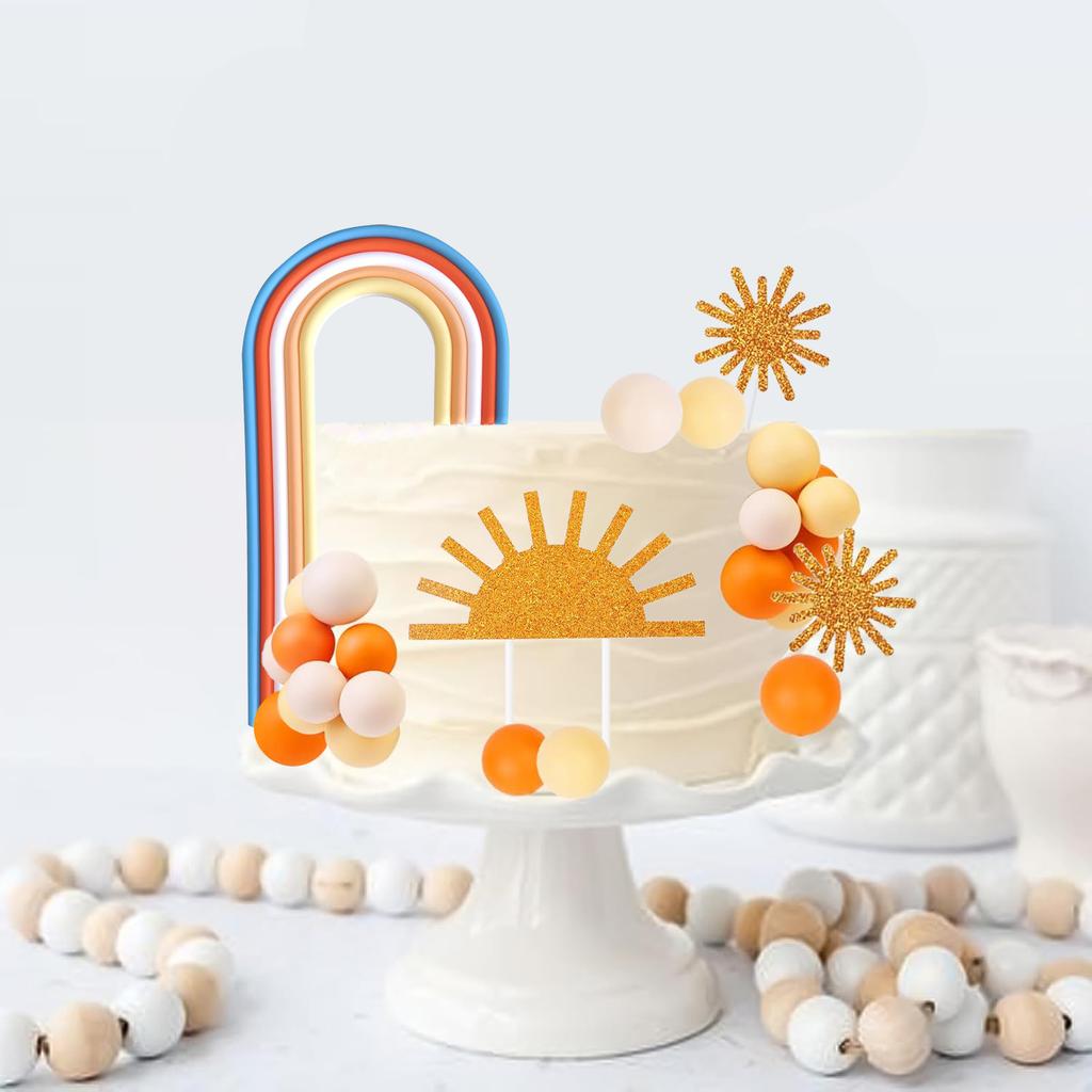 26pcs Sun Cake Golden Sun Cake Cupcake Toppers Ball Dessert Picks, Sun Theme Birthday Party Baby Shower Celebration Photo Props